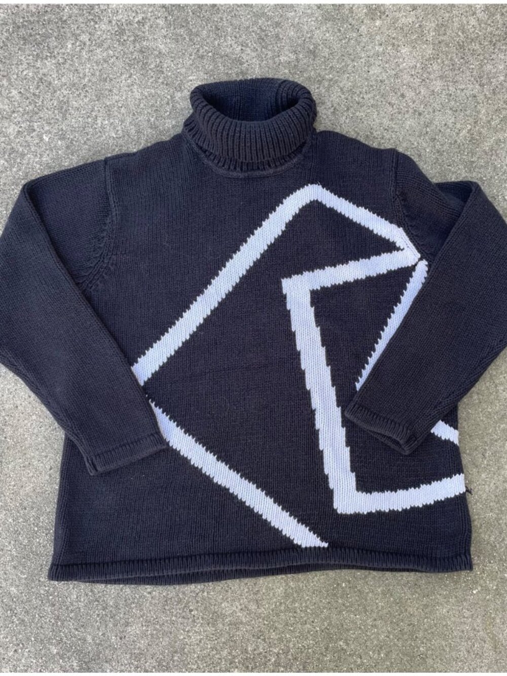 Vintage Turtleneck Sweater Geometric Black L Academia Alt Girl Witchy Relaxed